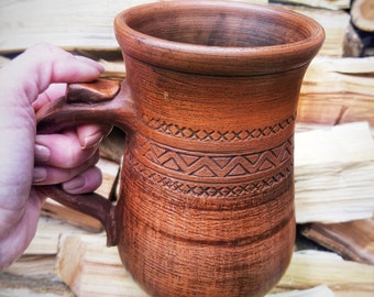 Ukraine, Terracotta Rustic Coffee Mug Pottery Mug Ukraine Big Large Coffee Mug Unglazed Vintage Pottery Mugs, Gifts Ideas