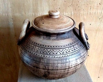 Support avec UKRAINE, pots en terre cuite, pot en argile avec couvercle, sans émail, cuisson, pots en terre cuite pour la cuisine, poterie ukrainienne, style écologique, authentique