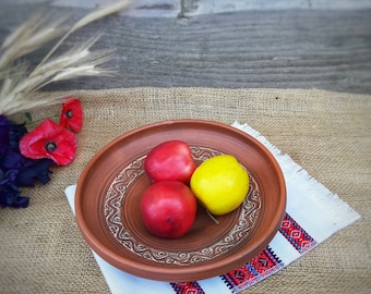 Ukraine, Terracotta Bowls, Pottery Bowl Tripilla Rustic Pottery Plate Handmade , ECO friendly Cookware, Ukrainian Pottery Workshop,