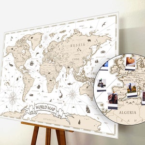 Mapa del mundo Push Pin, Mapa Push Pin, Tablero de pines del mapa del mundo, Mapa del mundo de corcho, Weltkarte, Regalo Personalizado, Chic