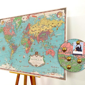 World Map Push Pin, Large Push Pin Map, World Map Pin board, Cork World Map , Weltkarte, Personalized Gift, Vintage, Old Style