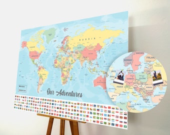 World Map Push Pin, Push Pin Map, World Map Pin board, Cork World Map , Weltkarte, Personalized Gift, Detailed