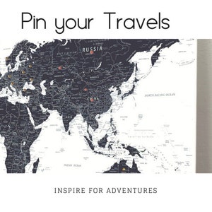 Push Pin World Map, Push Pin Map, World Map Pin board, Cork World Map, Weltkarte, Personalized Gift, Black and White image 8