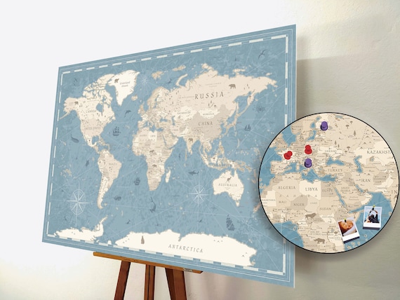 World Travel Map Pin Board with Push Pins. Where have you already