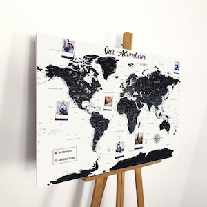 Push Pin World Map, Push Pin Map, World Map Pin board, Cork World Map, Weltkarte, Personalized Gift, Black and White image 5