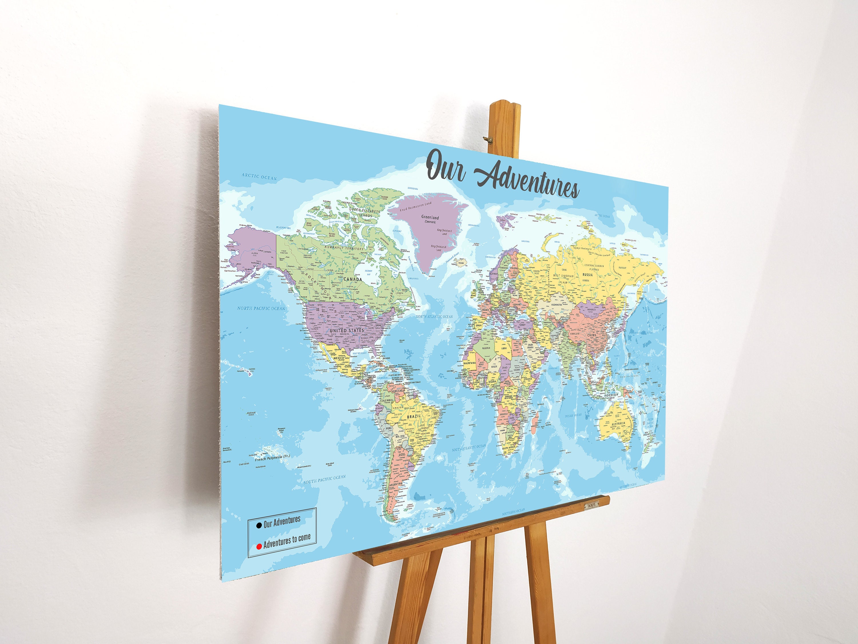 World Map Push Pin, Push Pin Map, World Map Pin Board, Cork World Map ,  Weltkarte, Personalized Gift, Detailed Names, Highly Detailed 