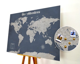 World Map Push Pin - Personalized Pin board Gift, Cork World Map , Weltkarte, Detailed Large Map vintage.