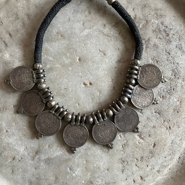 Fabulous necklace featuring antique Indian rupee coins from 1918