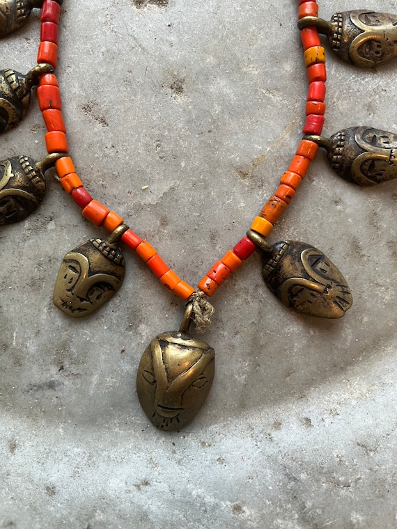 Antique Naga necklace with multi colour tile beads