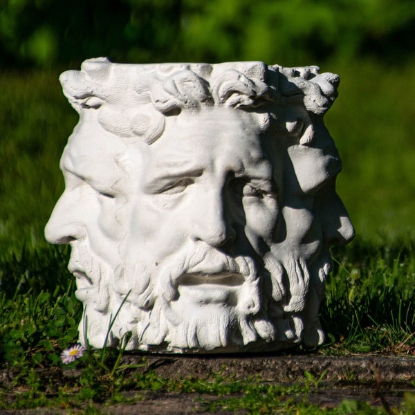 Laocoon Head Planter White Cement Functional and Decorative Classical Planting Pot for Outdoors and Indoors Garden Sculpture