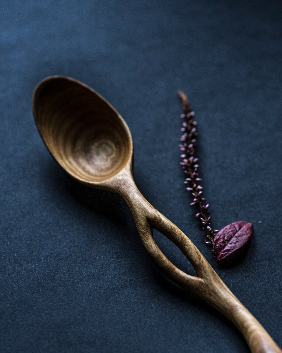 Hand Carved Wooden Spoon With A Hole and Acanthus Leaf Curl Etsy