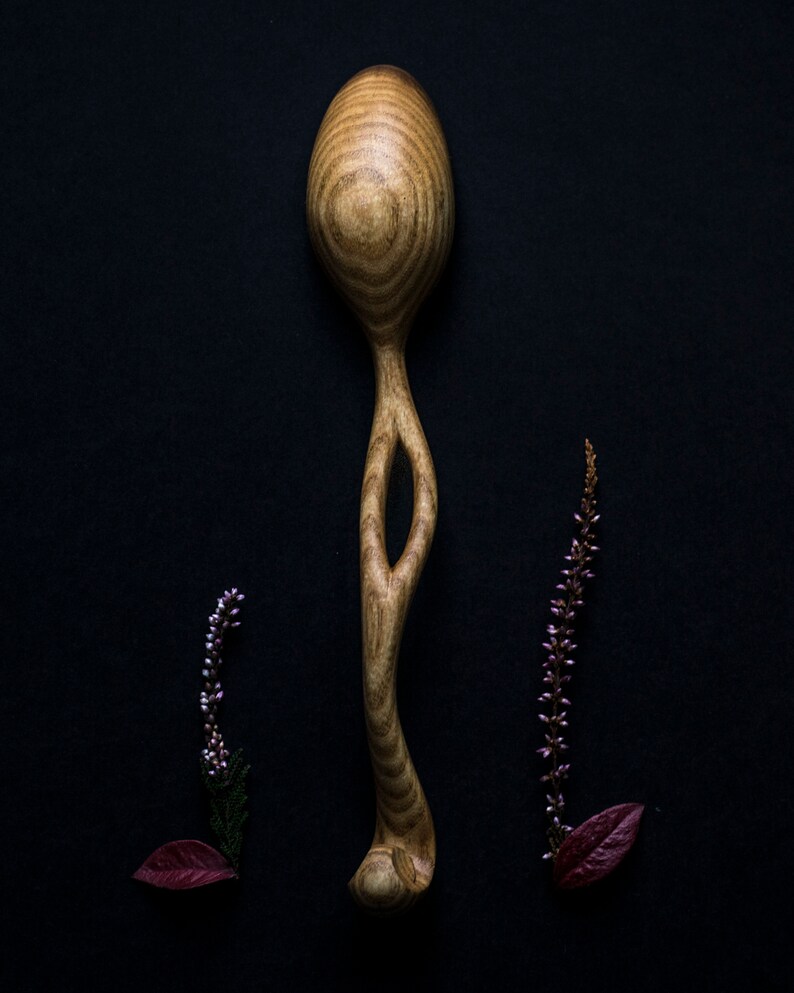 Hand Carved Wooden Spoon With A Hole and Acanthus Leaf Curl Etsy