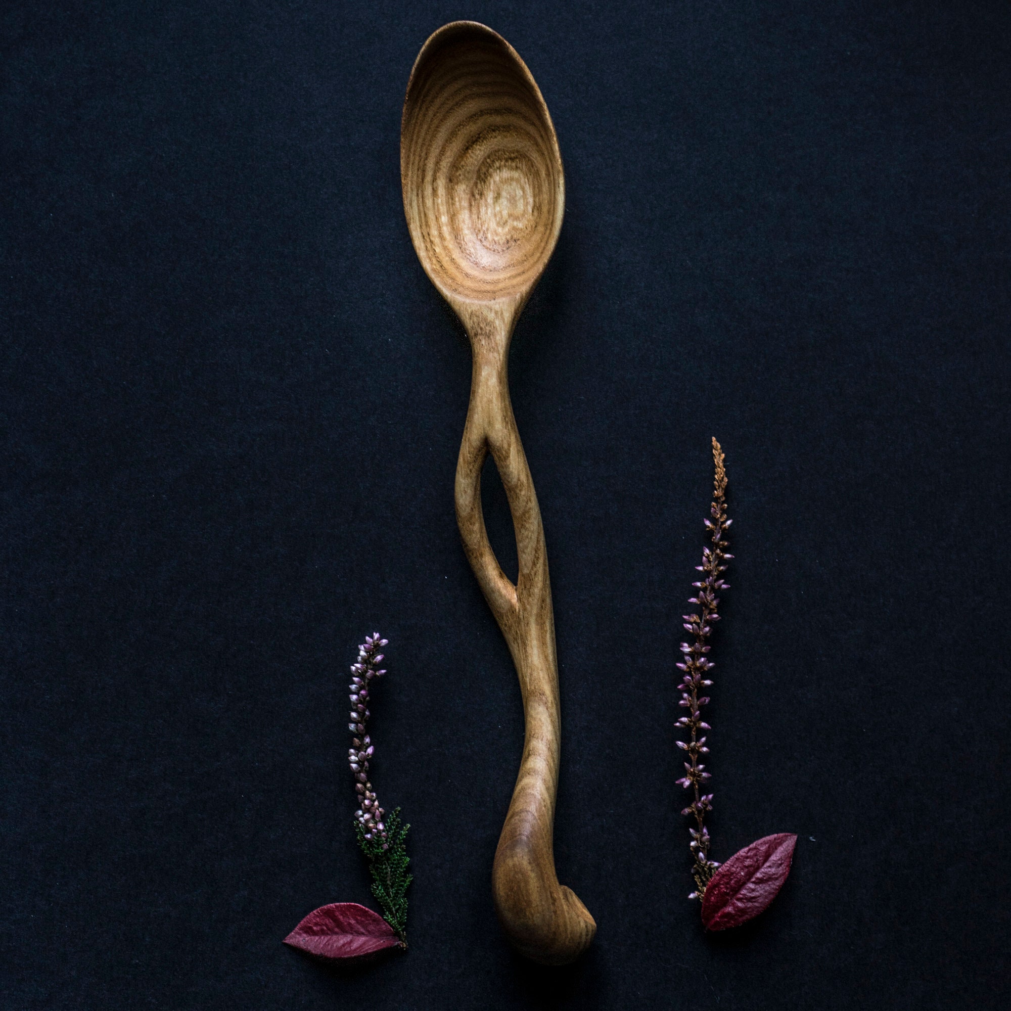Hand Carved Wooden Spoon With A Hole and Acanthus Leaf Curl Etsy