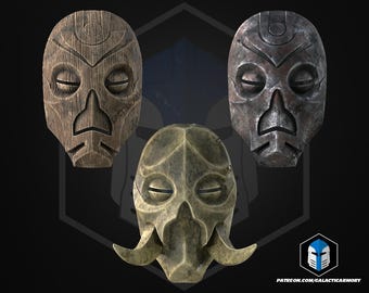 Skyrim Dragon Priest Mask – 3D Printed Cosplay Prop (Wood, Regular or Ultimate with Tusks)
