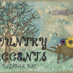 Country Junk Journal Digital Kit, Sunflowers, Floral, Forest, Wheelbarrow, Printable Collage Sheet, Instant Download.