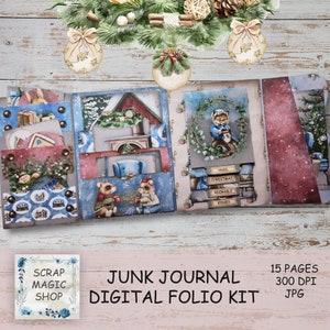 Diario spazzatura di buon Natale, kit Folio, cartella caricata, stampabili, fogli collage, download istantaneo, diario spazzatura a tre ante, folio pieghevole.