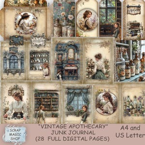Vintage Apothecary Junk Journal, digital kit, instant download, printable collage sheets, Ephemera pages, journal supplies, scrapbook.