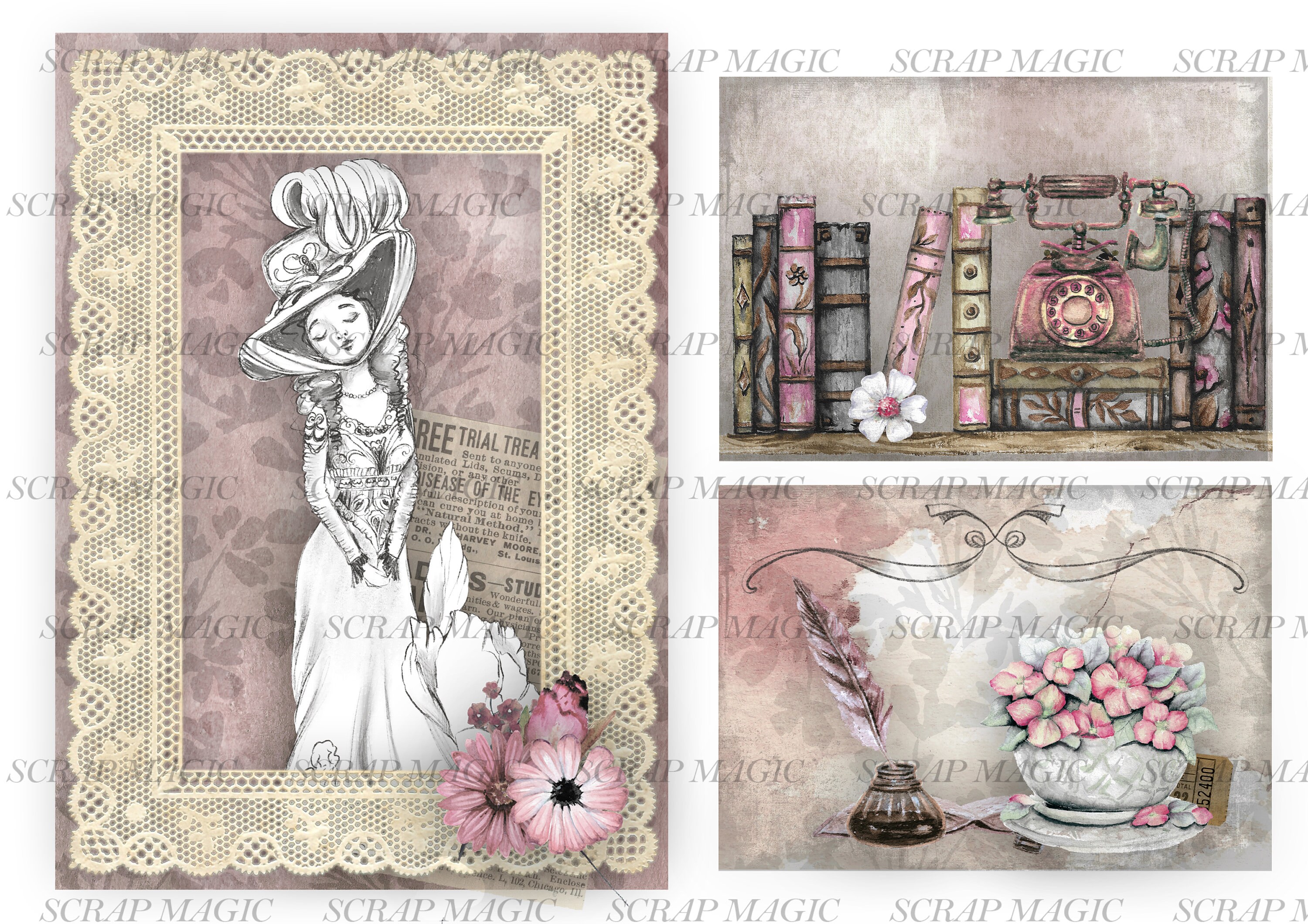 Victorian Ladies Junk Journal Digital Kit , Vintage Printable Collage ...