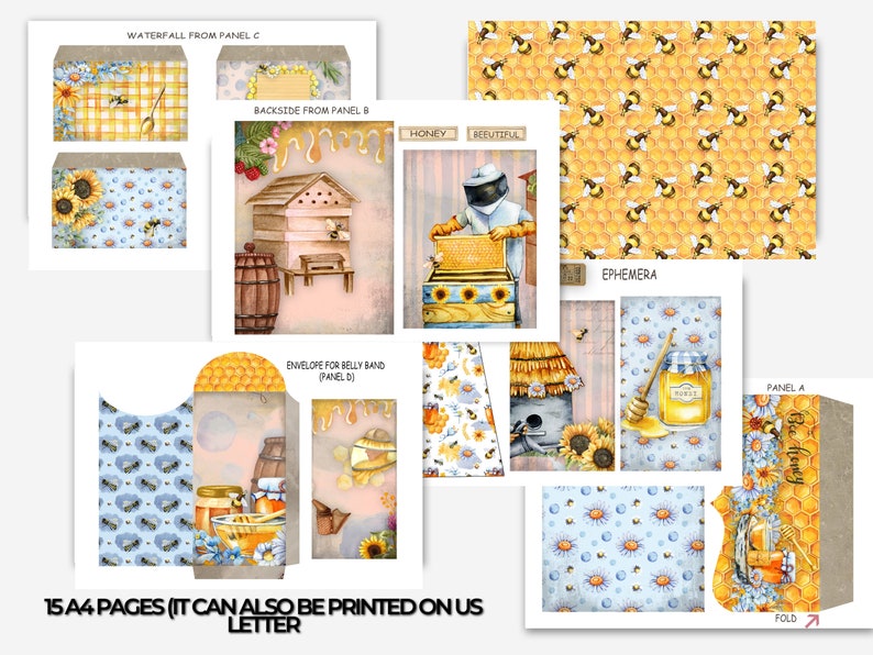 Bee Junk Journal Folio Kit, Loaded Folder, Honey Printables, Yellow ...