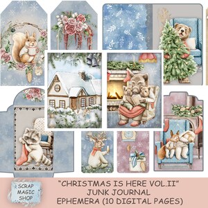 Merry Christmas Junk journal, Digital Kit, Ephemera, Add On Printable Collage Sheets, December Daily, Cozy Winter, kind, Instant Download.