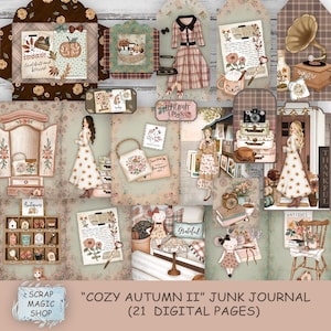 Cozy Autumn Junk Journal, digital kit, Instant Download, Srap book printables, Collage Sheets, Journal Supplies, Paper craft, Fall Ephemera.