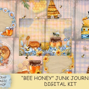 Biene und Honig Themen Junk Journal Kit, bedruckbare Collage Sheets, Journal Seiten, Aquarell, gelbe Papiere, Instant Download.