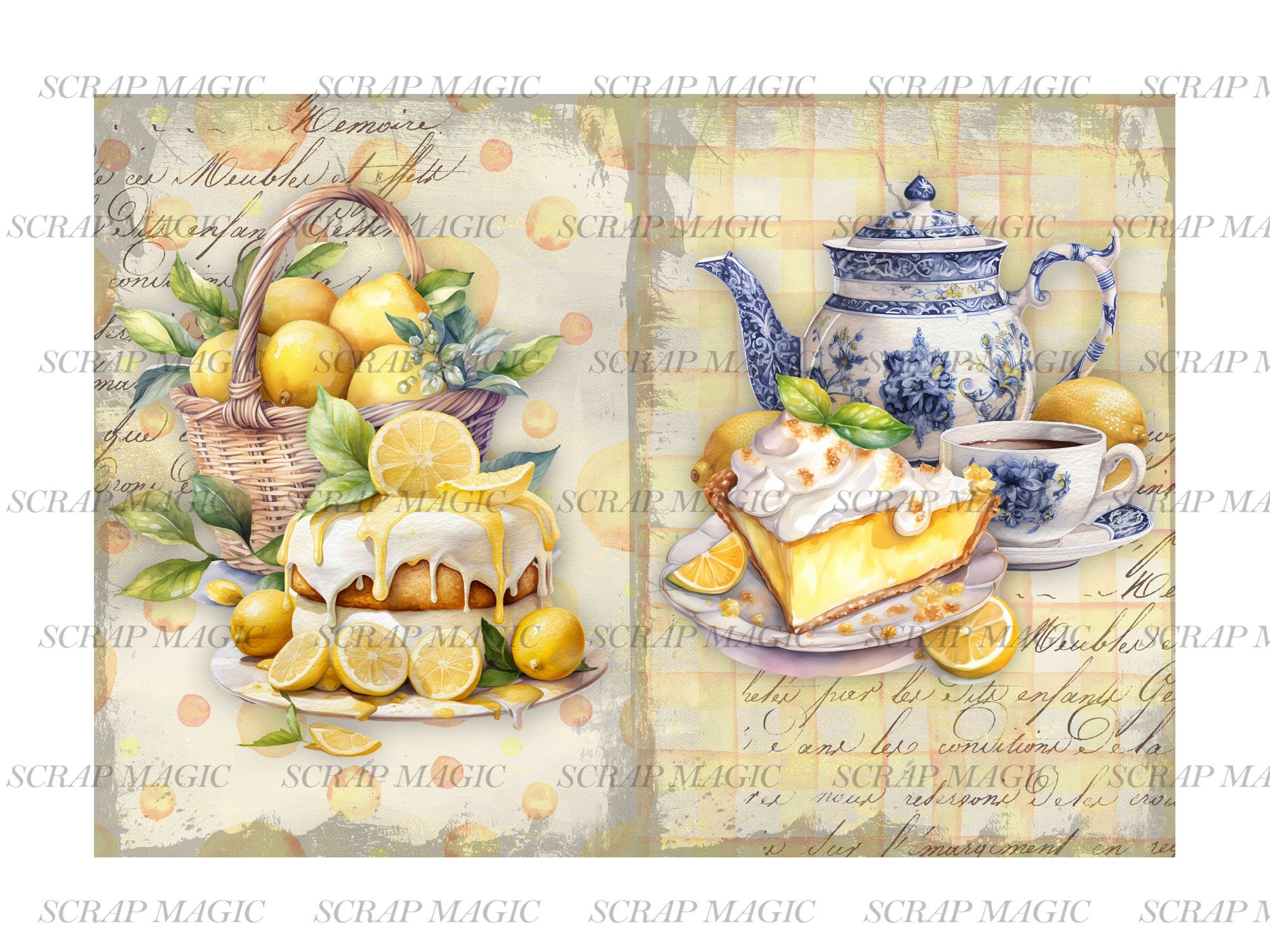 Lemon Junk Journal, Printable Collage Sheets, Yellow, Watercolor ...