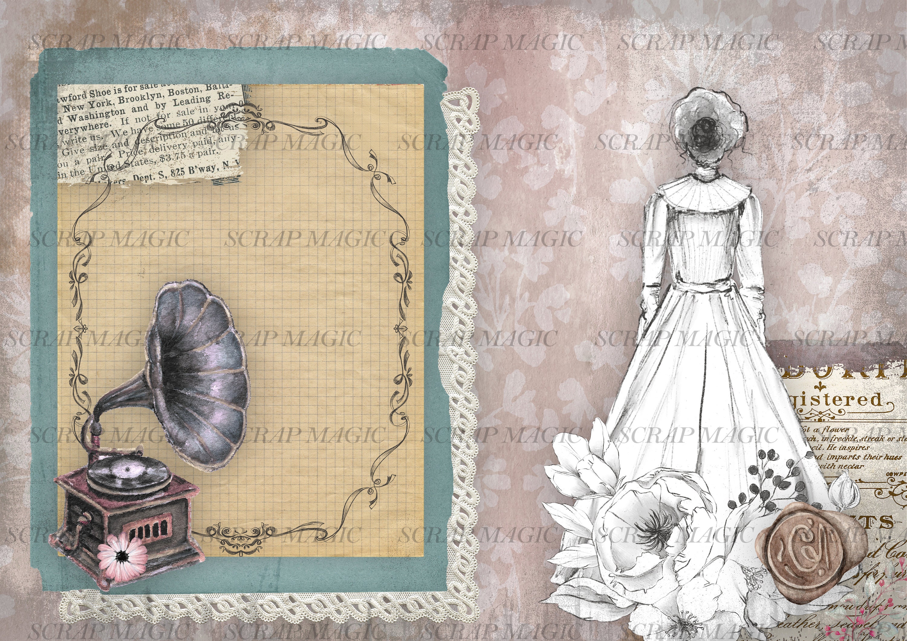 Victorian Ladies Junk Journal Digital Kit , Vintage Printable Collage ...