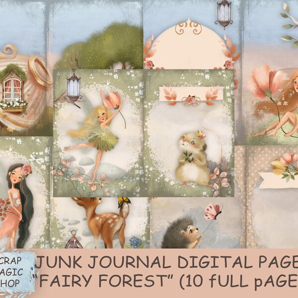 Fairy Junk journal, Digital Kit, Printable Collage Sheets, Whimsical Pages, Child, Fantasy, Tale, Instant Download, Junkjournal Fairytale.