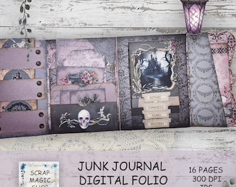 Junk Journal Folio Kit, Gothic Loaded Folder, Witch Printables, Halloween Folding Folio, Instant Download, Trifold, Scrap Book, Digital Kit