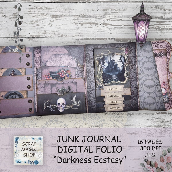 Junk Journal Folio Kit, Gothic Loaded Folder, Witch Printables, Halloween Folding Folio, Instant Downoad, Trifold, Complete Kit, Digital Kit