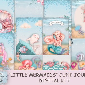 Meerjungfrau Junk Journal, Digital Kit, Printable Collage Sheets, Sirene, Strand, wunderlich, Journal für Kinder, Instant Download.