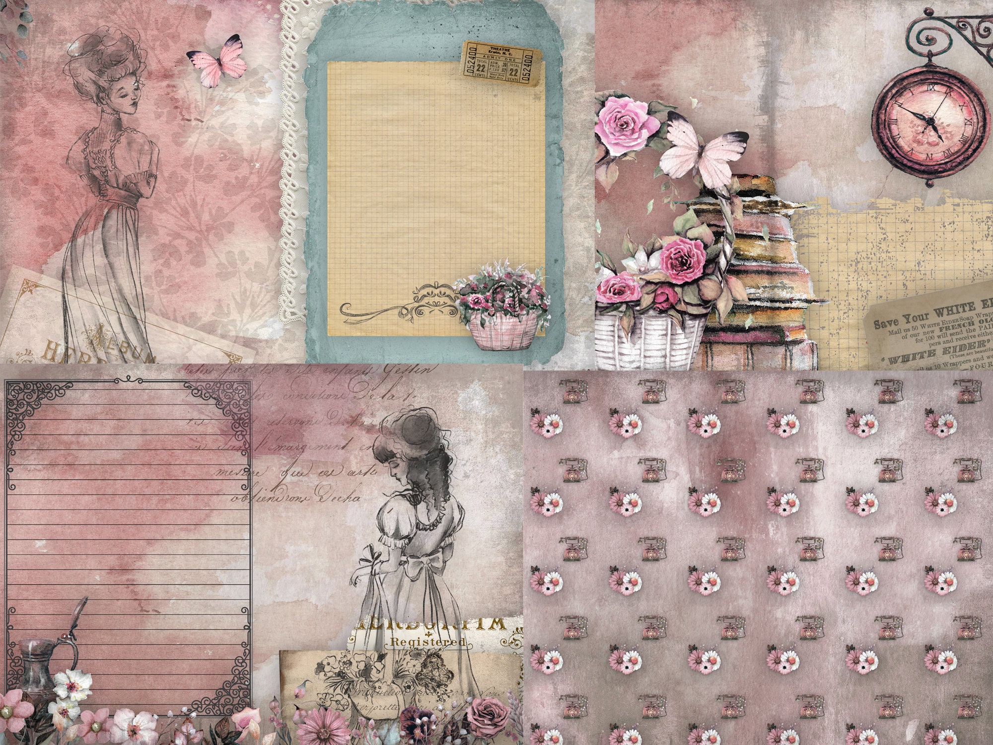 Victorian Ladies Junk Journal Digital Kit , Vintage Printable Collage ...