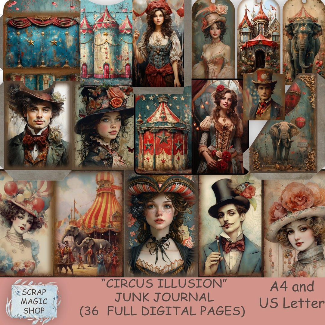 Vintage Circus Junk Journal, Digital Kit, Instant Download, Printable Collage Sheets, Ephemera ...