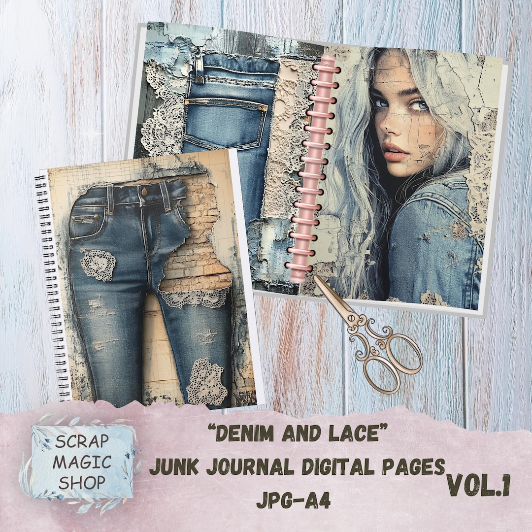 Denim and Lace Junk Journal Kit, Digital Download, Collage Sheets ...