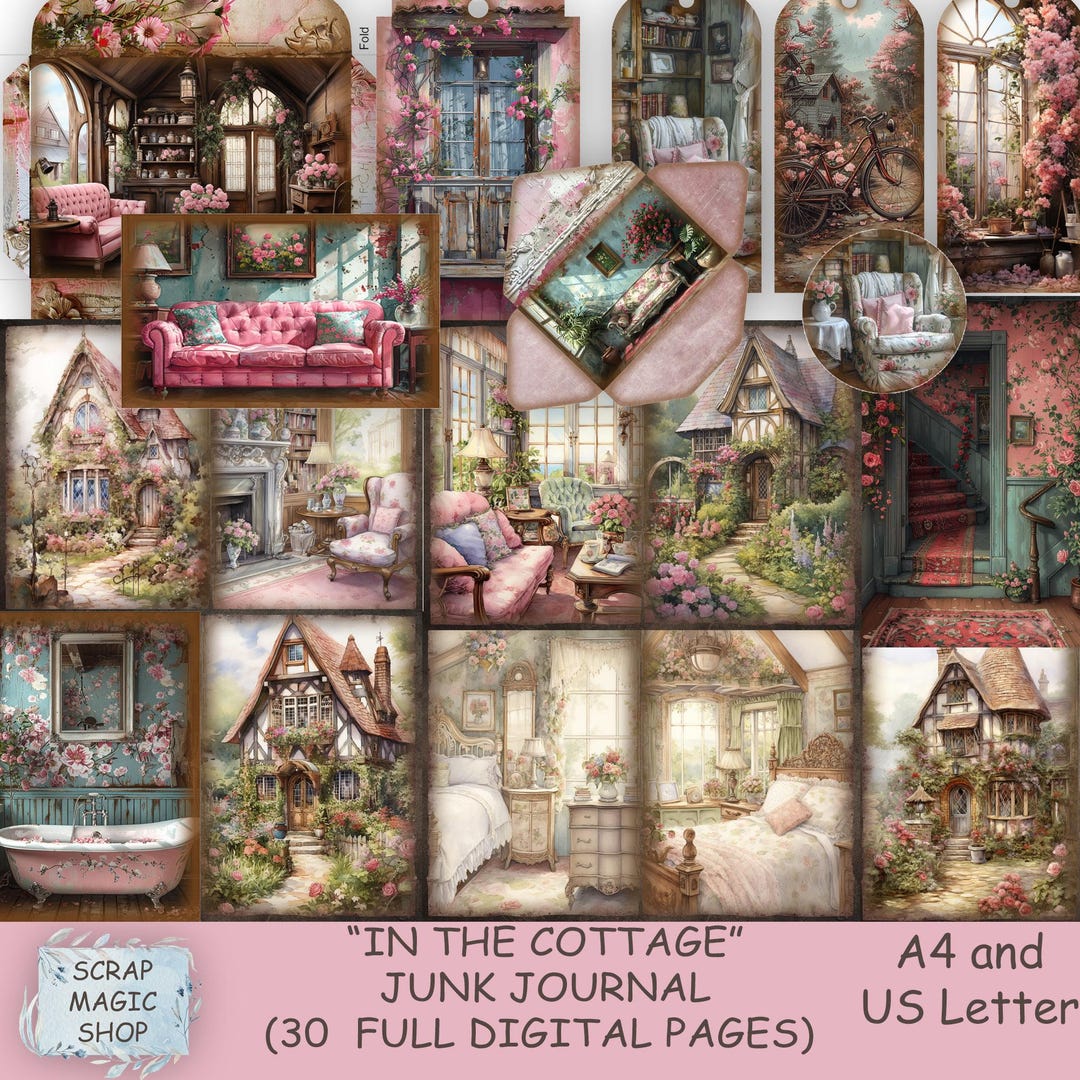 Cozy Cottage Junk Journal, Digital Kit, Collage Sheets, Instant ...