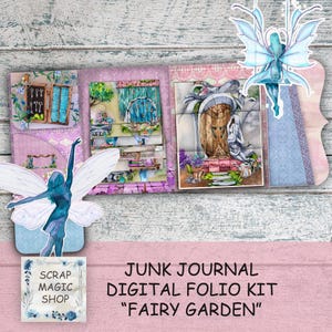 Kit folio de journal indésirable, dossier chargé dans le jardin, imprimables fées, feuilles de collage, téléchargement immédiat, fleurs à trois volets, fait main, folio pliable.