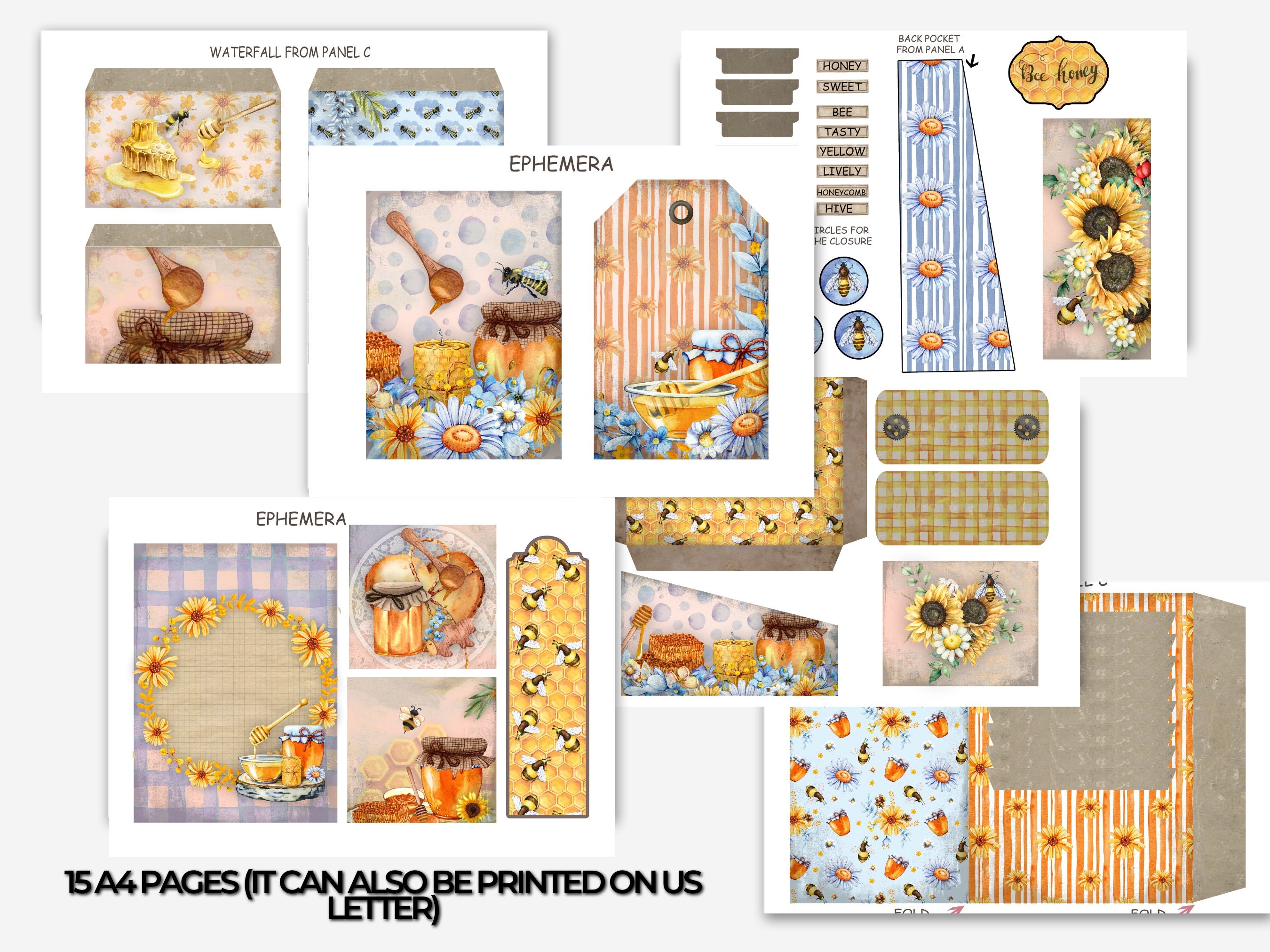 Bee Junk Journal Folio Kit, Loaded Folder, Honey Printables, Yellow ...