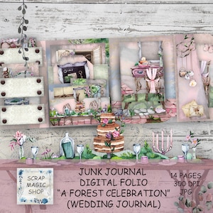 Wedding Junk Journal Folio Kit, geladen map, afdrukbare items, opvouwbaar folio, digitale download, driebladig, plakboek, digitale kit, bruidegom, bruid.
