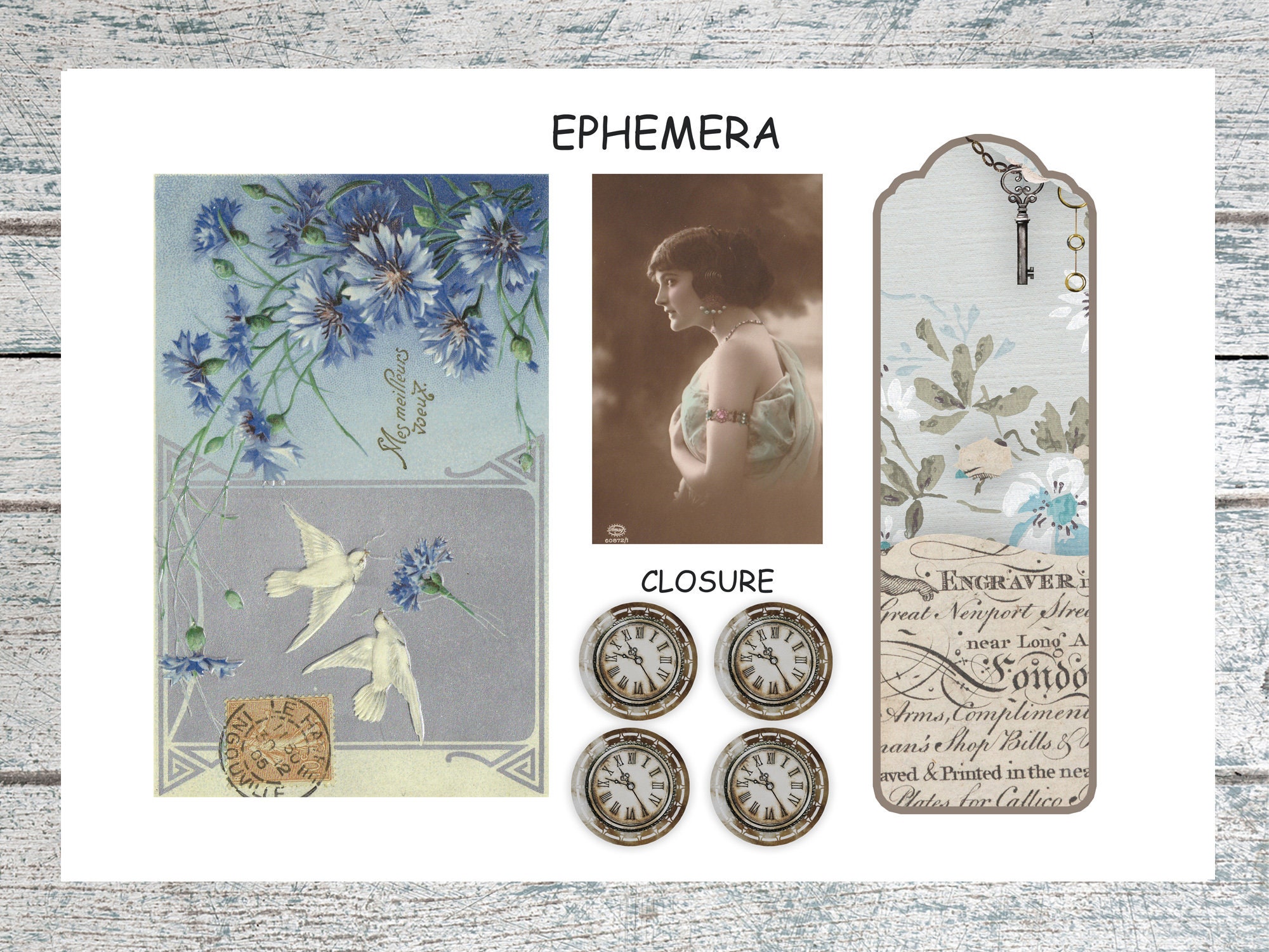 Junk Journal Folio Kit, Vintage Loaded Folder, Printables, Blue Collage ...