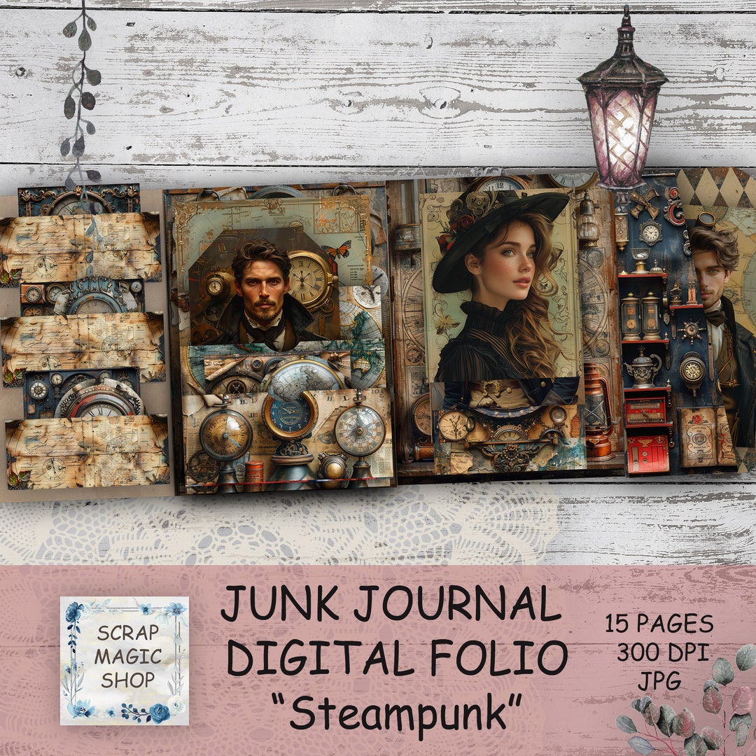 Junk Journal Folio Kit, Steampunk Loaded Folder, Vintage Printables ...