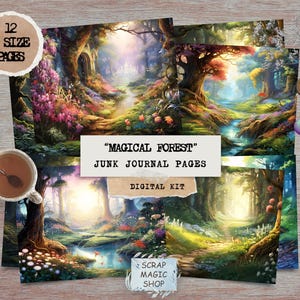 Diario spazzatura con sfondo forestale, kit digitale, diario fai da te, pagine di diario, collage digitale, materiali stampabili, foresta incantata, diario spazzatura naturalistico