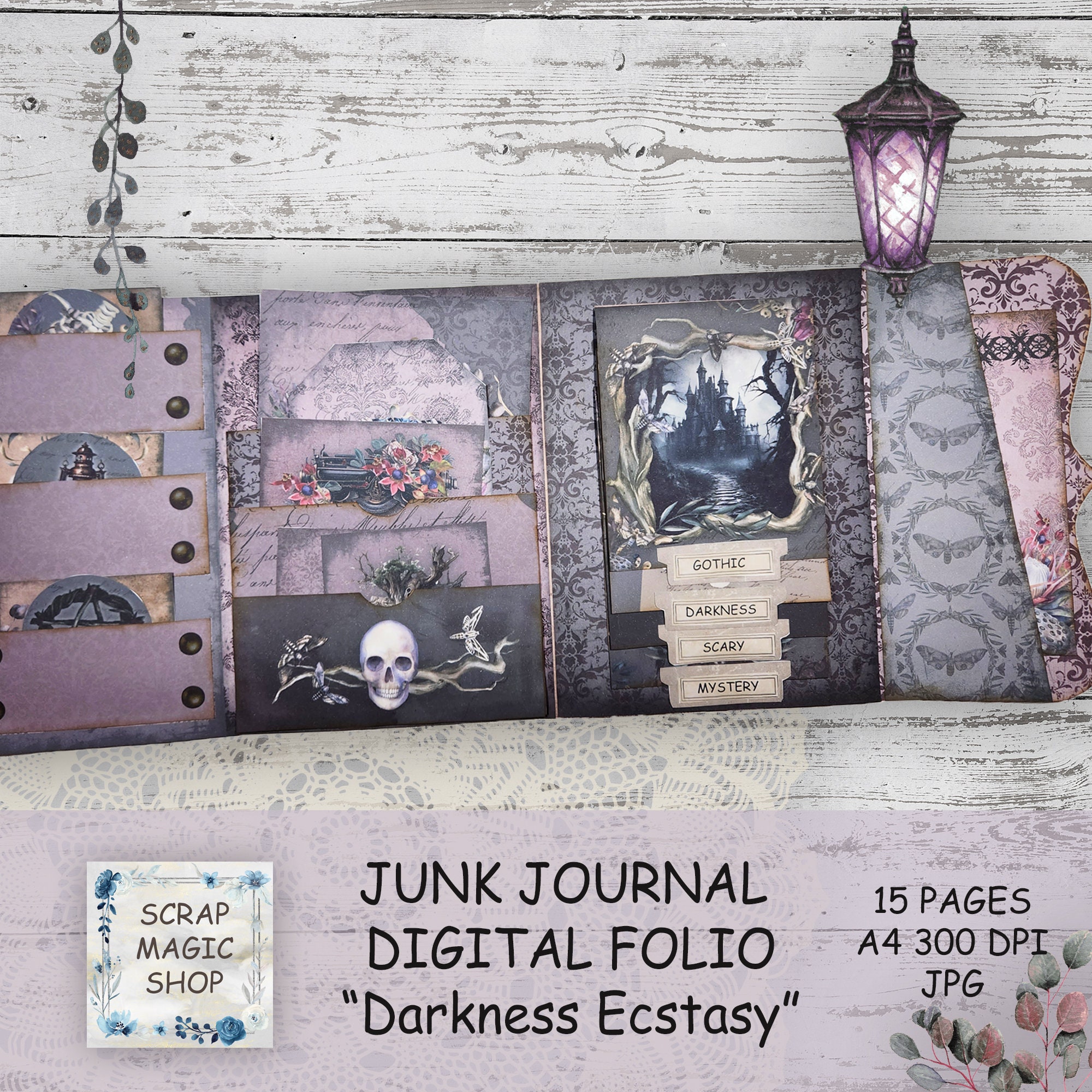 Flower Shop Folio, Junk Journal Kit, Digital Junk Journal, Junk