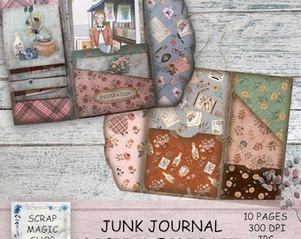 Junk Journal Folio Kit, Vintage Loaded Folio-mapp, Inlaga, Utskrivbara material, Collage-ark, Digital nedladdning, Trebladig, Scrapbok, Vikbar Folio.