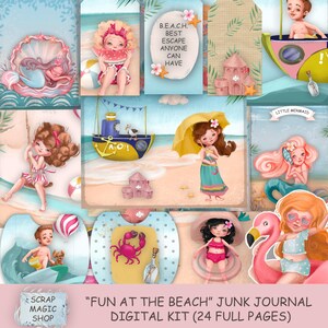 Cyfrowy zestaw dziennika Beach Junk Journal, arkusze kolaży do druku, natychmiastowe pobieranie, dziecko, morze, nadmorski, wakacje, lato, kaprys, wybrzeże.