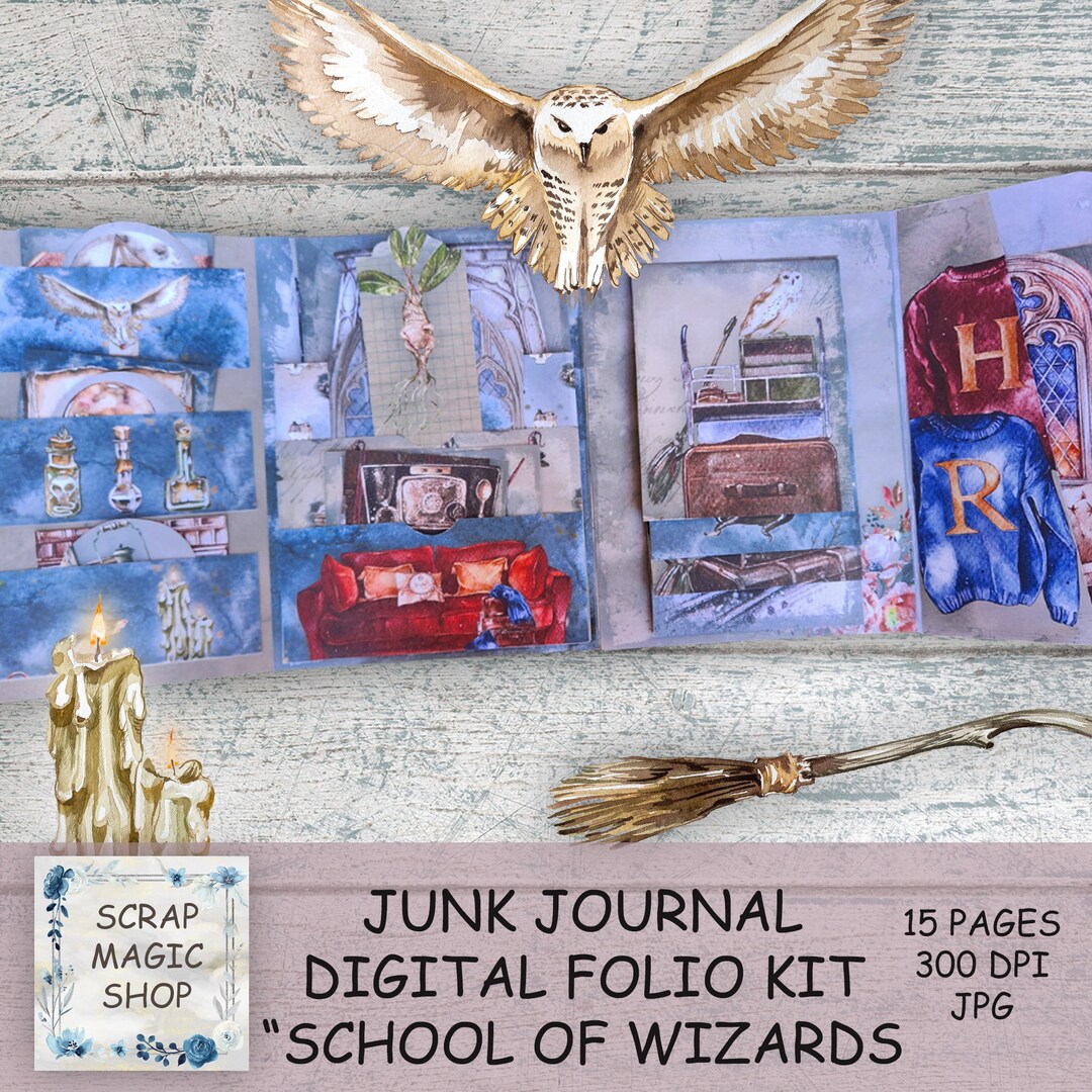 School of Wizards Junk Journal Folio Kit, Loaded Folder, Magic ...