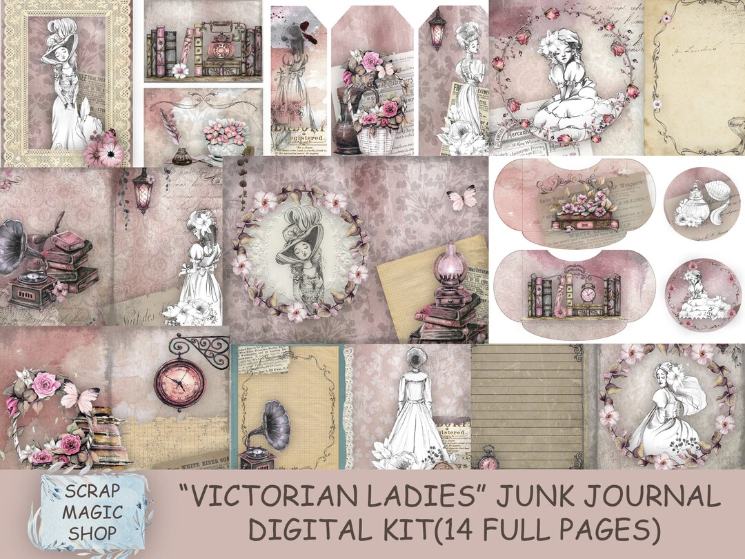 Victorian Ladies Junk Journal Digital Kit , Vintage Printable Collage ...