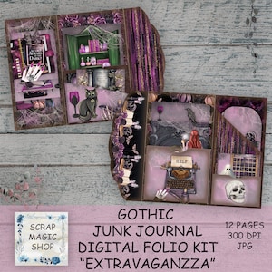 Kit folio pour journal indésirable gothique, dossier chargé, fait main, imprimables pour Halloween, téléchargement instantané, trois volets, album de coupures, folio pliant, éphémères.