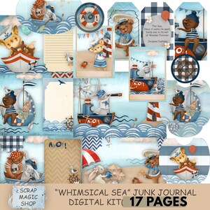 Diario Sea Junk, kit digital, imprimible del océano, hojas de collage, náutico, playa, papeles de verano, caprichoso, descarga instantánea, imagen 1