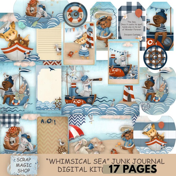 Sea Junk journal, Digital Kit, Ocean Printable, Collage Sheets, Nautical, Beach, Summer papers, whimsical,  instant download,